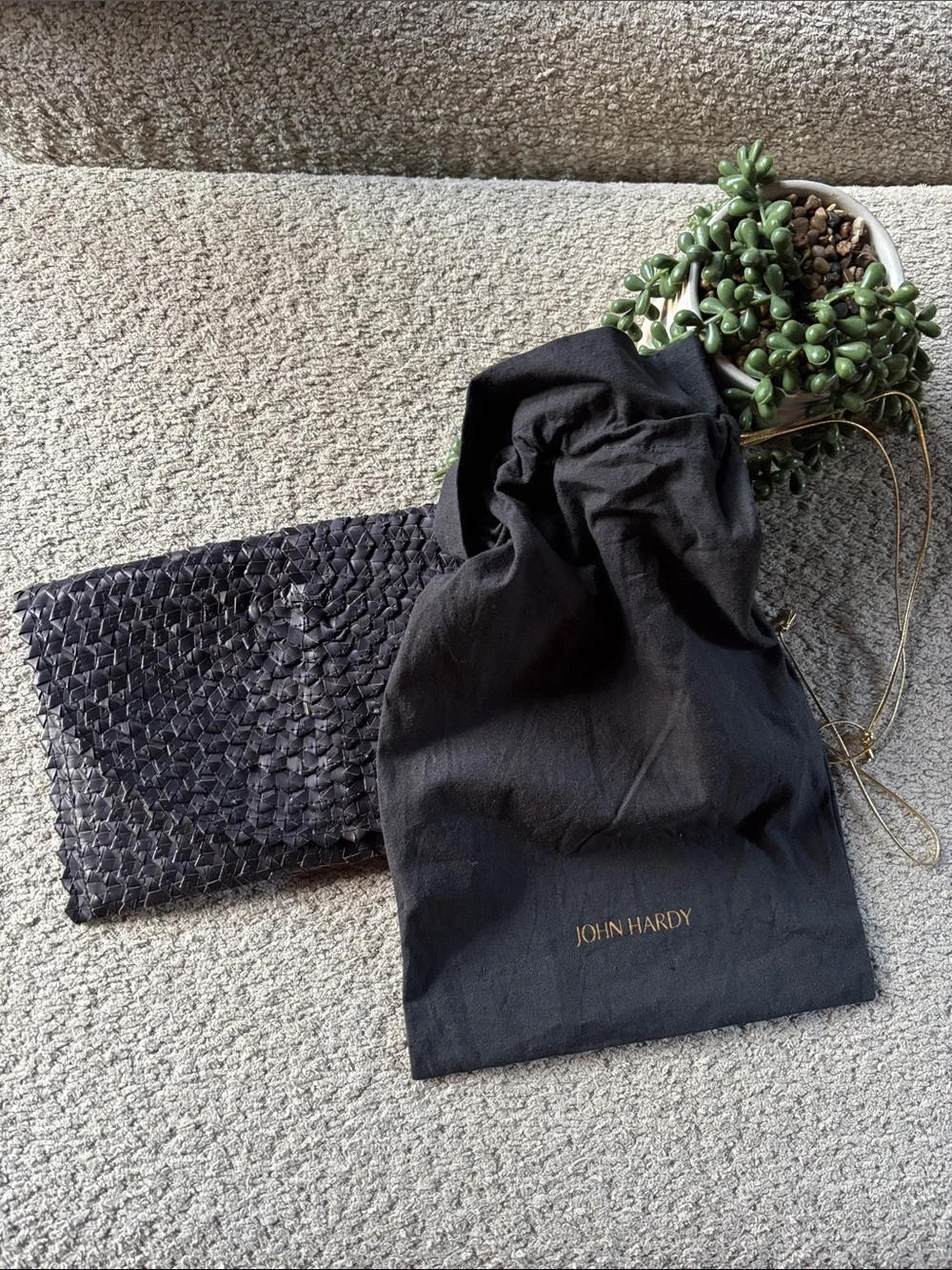 John Hardy Black Woven Leather Clutch with Branded Dust Bag